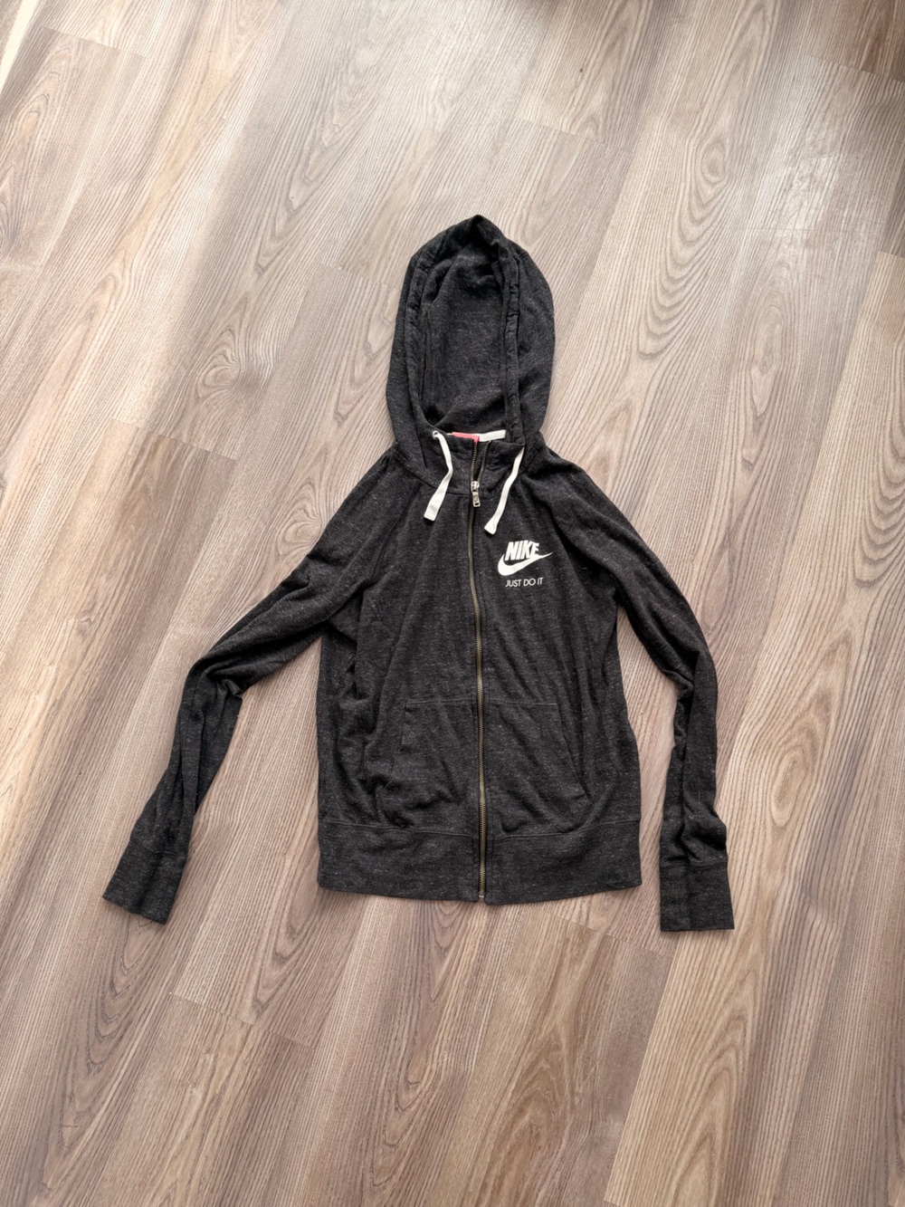 Nike Dark Gray Zip-Up Hoodie Jacket with White Logo